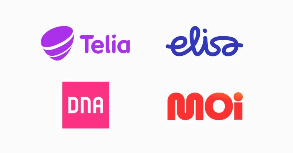 Suomalaisten puhelinoperaattoreiden logot samassa kuvassa